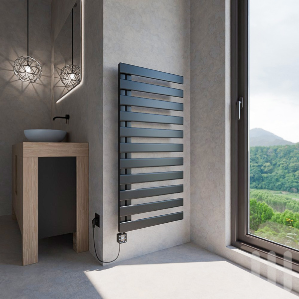 LUMATE Termoarredo bagno scaldasalviette design elettrico Nero 50 x 120 cm con elemento riscaldante intelligente