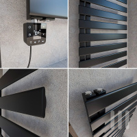 LUMATE Termoarredo bagno scaldasalviette design elettrico Nero 50 x 120 cm con elemento riscaldante intelligente