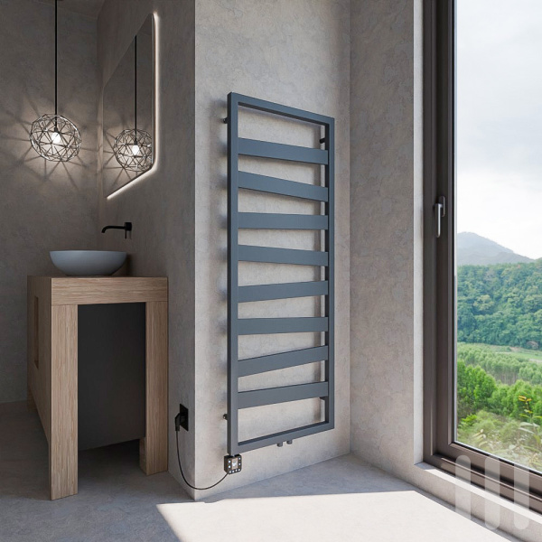 BELVU Termoarredo bagno scaldasalviette design elettrico antracite 50 x 134 cm con elemento riscaldante intelligente